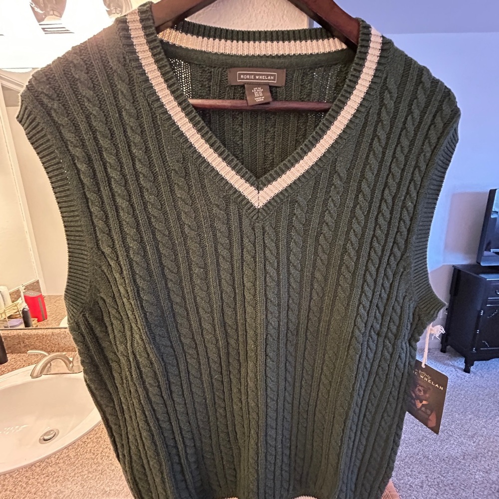 Rorie Whelan Green Cable Knit Sweater Vest
